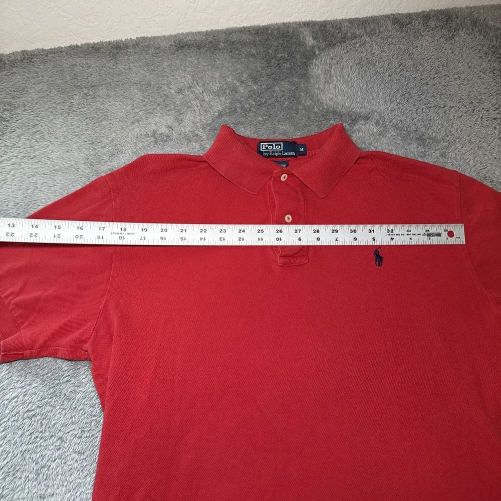 VTG 90s Polo Ralph Lauren Men's Medium Red Short Sleeve Polo Shirt Navy Pony